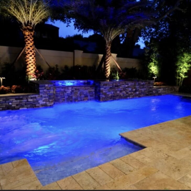 Beautiful Nightscape Pool in Sarasota maintiained by Express Pool Care Service